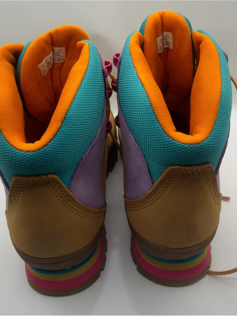 Timberland Women's Wheat Nubuck Boots with Teal and Purple Accents